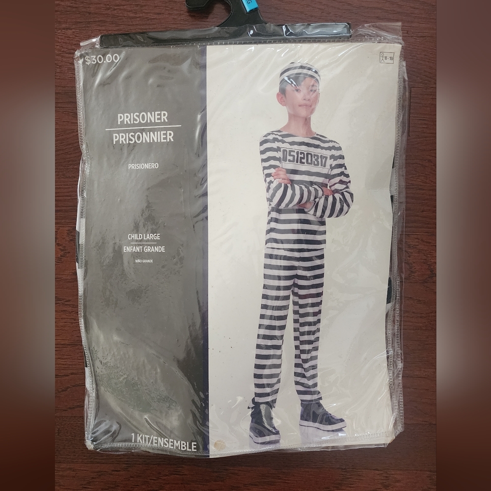 Prisoner/Convict Boy's Costume Striped Black & White - Child  Large